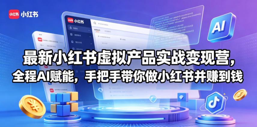 最新小红书虚拟产品实战变现营，全程AI赋能，手把手带你做小红书并赚到钱-创业资源网