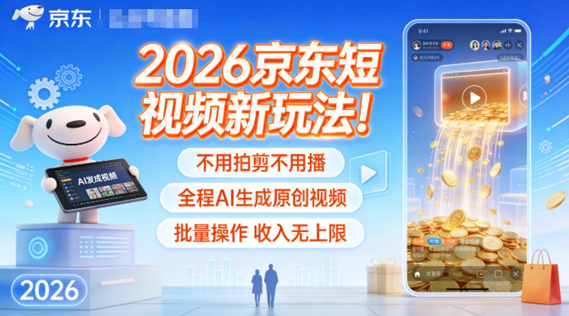 2026京东短视频新玩法！不用拍剪不用播，全程AI生成原创视频，批量操作收入无上限-创业资源网