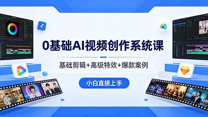 （18354期）0基础AI视频创作系统课，基础剪辑+高级特效+爆款案例，小白直接上手-创业资源网