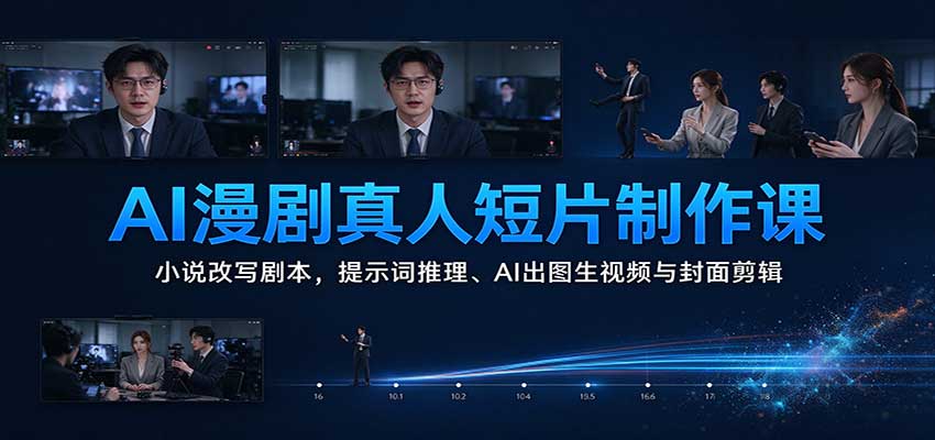 AI漫剧真人短片制作课：小说改写剧本，提示词推理、AI出图生视频与封面剪辑-创业资源网