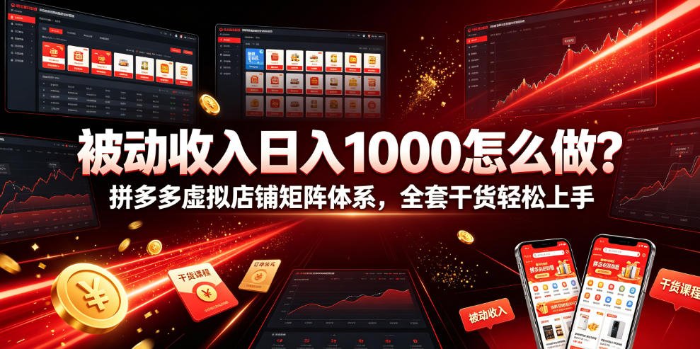 被动收入日入1000怎么做？拼多多虚拟店铺矩阵体系，全套干货轻松上手【揭秘】-创业资源网
