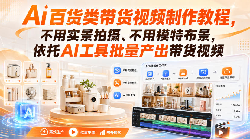 Ai百货类带货视频制作教程，不用实景拍摄、不用模特布景，依托AI工具批量产出带货视频-创业资源网