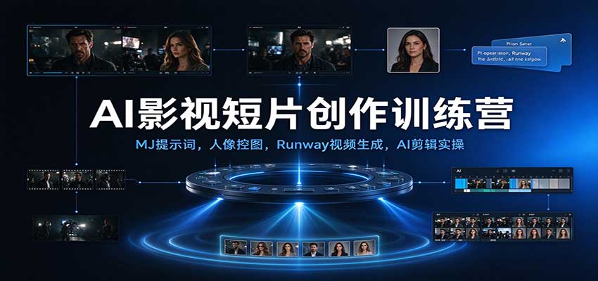 AI影视短片创作训练营：MJ提示词，人像控图，Runway视频生成，AI剪辑实操-创业资源网