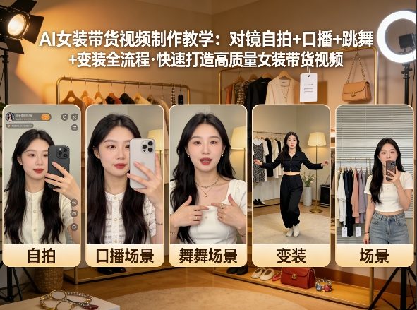 AI女装带货视频制作教学，对镜自拍、口播、跳舞、变装全流程，快速打造高质量女装带货视频-创业资源网