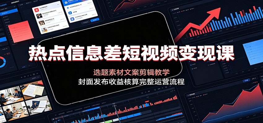 热点信息差短视频变现课：选题素材文案剪辑教学，封面发布收益核算完整运营流程-创业资源网