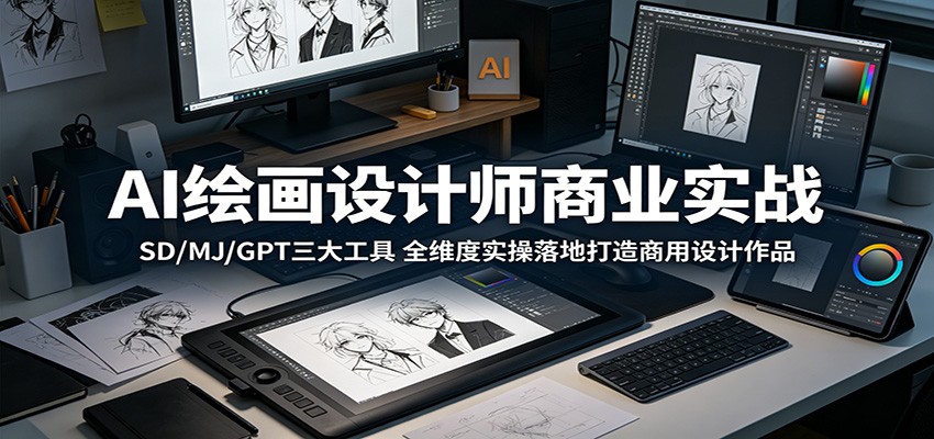 AI绘画设计师商业实战：SD/MJ/GPT三大工具，全维度实操落地打造商用设计作品-创业资源网
