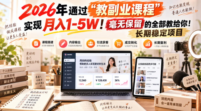 2026年通过“教副业”实现月入1-5W！毫无保留的全部教给你！长期稳定项目-创业资源网