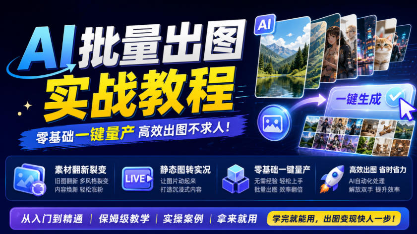 AI批量出图实战教程，素材翻新裂变，静态图转实况，零基础一键量产-创业资源网