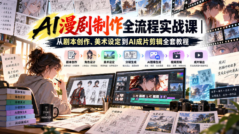 AI漫剧制作全流程实战课｜从剧本创作、美术设定到AI成片剪辑全套教程-创业资源网