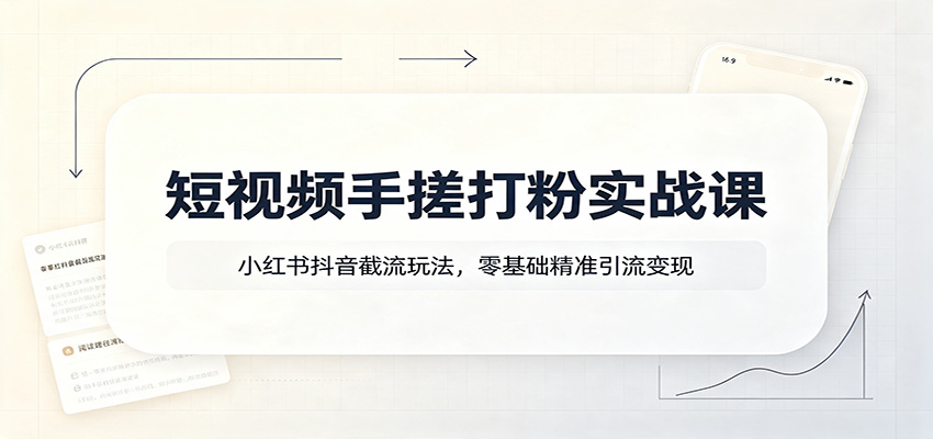 短视频手搓打粉实战课：小红书抖音截流玩法，零基础精准引流变现-创业资源网