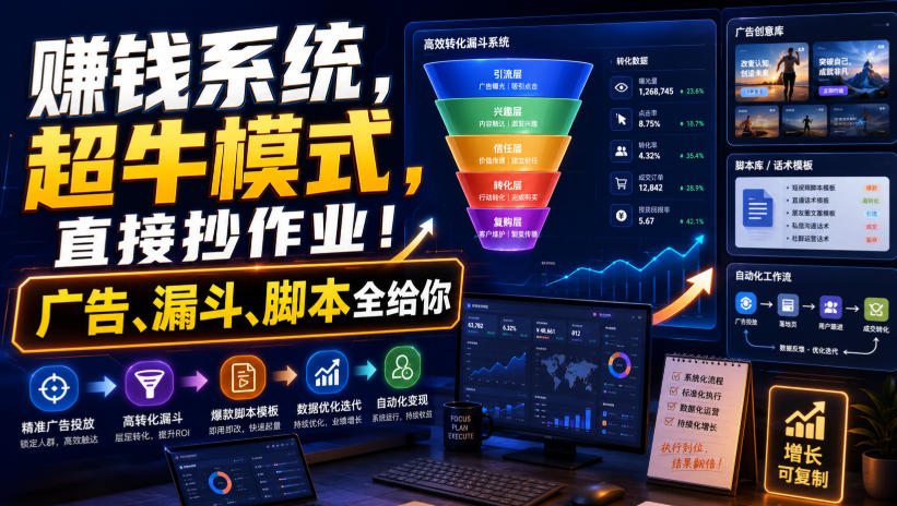 賺钱系统，超牛模式，直接抄作业！广告、漏斗、脚本全给你【原创双语字幕】-创业资源网