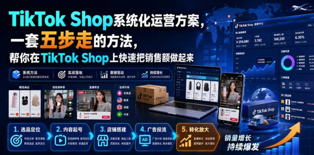 TikTok Shop系统化运营方案，一套五步走的方法，帮你在TikTok Shop上快速把销售额做起来【原创双语字幕】-创业资源网