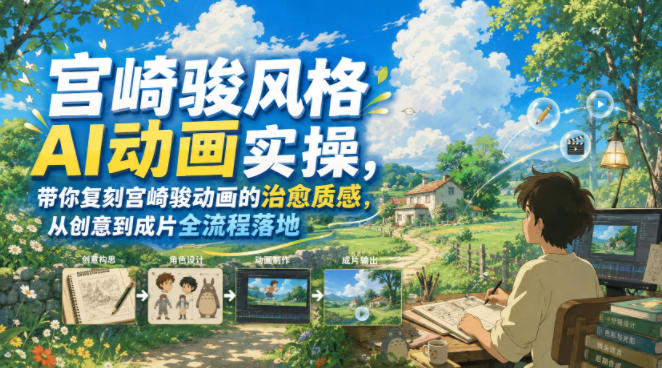 宫崎骏风格AI动画实操，带你复刻宫崎骏动画的治愈质感，从创意到成片全流程落地-创业资源网