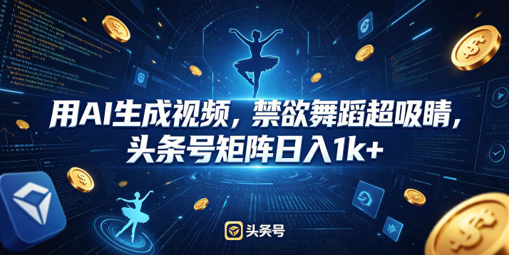 用AI生成视频，禁欲舞蹈超吸睛，头条号矩阵日入1k+-创业资源网