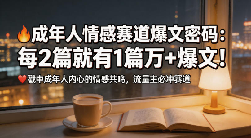 公众号流量主成年人情感心理赛道，流量最大，受众最广的主流赛道之一，平均每2篇就有1篇万爆文章-创业资源网