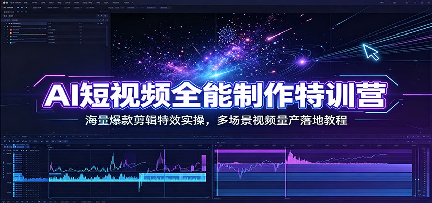 AI短视频全能制作特训营：海量爆款剪辑特效实操，多场景视频量产落地教程-创业资源网