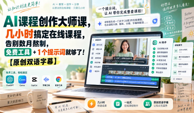 AI课程创作大师课，几小时搞定在线课程，告别数月熬制，免费工具+1个提示词就够了！【原创双语字幕】-创业资源网