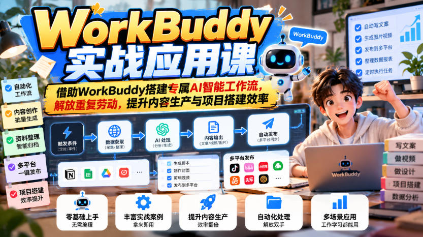 WorkBuddy实战应用课，借助WorkBuddy搭建专属AI智能工作流，解放重复劳动，提升内容生产与项目搭建效率-创业资源网