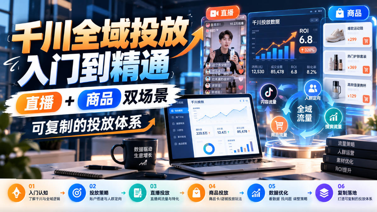 千川全域投放入门到精通，直播+商品双场景，可复制的投放体系-创业资源网