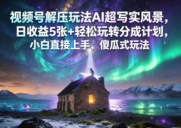 视频号解压玩法AI超写实风景，日收益5张+轻松玩转分成计划，小白直接上手，傻瓜式玩法-创业资源网