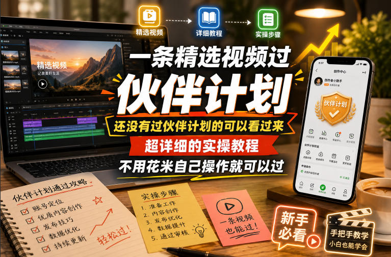 一条精选视频过伙伴计划，还没有过伙伴计划的可以看过来，超详细的实操教程，不用花米自己操作就可以过-创业资源网