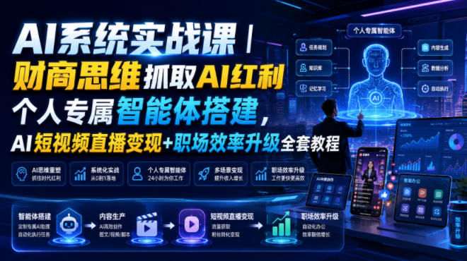 AI系统实战课｜财商思维抓取AI红利｜个人专属智能体搭建，AI短视频直播变现+职场效率升级全套教程-创业资源网