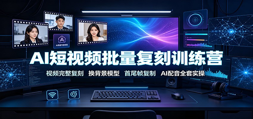 AI短视频批量复刻训练营：视频完整复刻，换背景模型、首尾帧复制、AI配音全套实操-创业资源网
