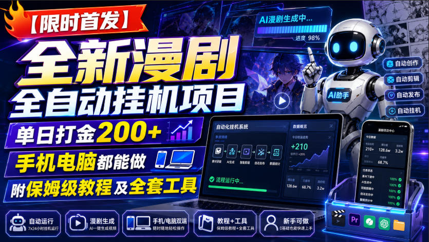 【限时首发】全新漫剧全自动挂G项目，单日打金200+，手机电脑都能做，附保姆级教程及全套工具【揭秘】-创业资源网
