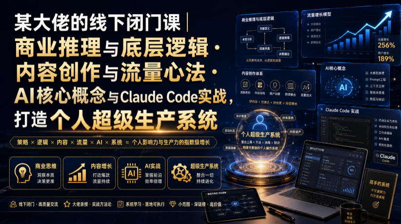 某大佬的线下闭门课｜商业推理与底层逻辑・内容创作与流量心法・AI核心概念与Claude Code实战，打造个人超级生产系统【录音+图片】-创业资源网