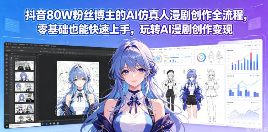 抖音80W粉丝博主的AI仿真人漫剧创作全流程，零基础也能快速上手，玩转AI漫剧创作变现-创业资源网