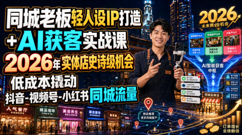 同城老板轻人设IP打造+AI获客实战课，2026年实体店史诗级机会，低成本撬动抖音-视频号-小红书同城流量-创业资源网