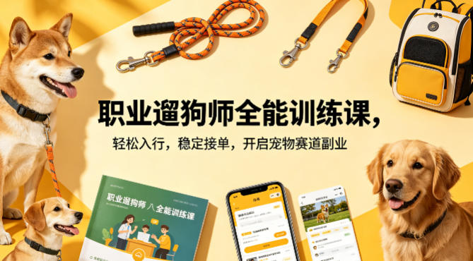 职业遛狗师全能训练课，轻松入行，稳定接单，开启宠物赛道副业-创业资源网