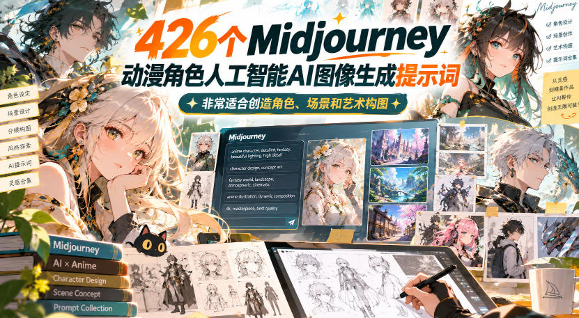 426个Midjourney动漫角色人工智能AI图像生成提示词，非常适合创造角色、场景和艺术构图-创业资源网