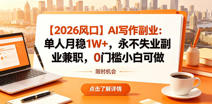 【2026风口】AI写作副业：单人月稳1W+，永不失业副业兼职，0门槛小白可做【揭秘】-创业资源网