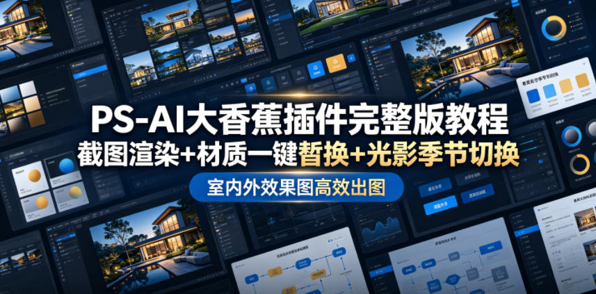 PS-AI大香蕉插件完整版教程，截图渲染+材质一键替换+光影季节切换，室内外效果图高效出图高阶课程-创业资源网
