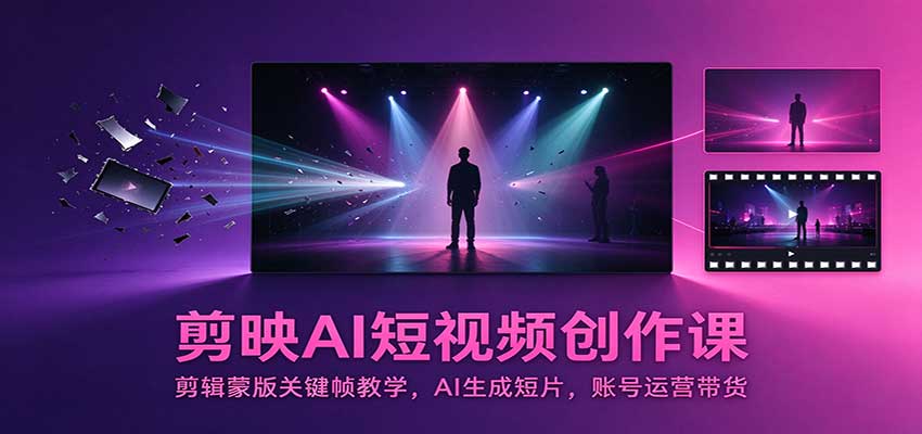 剪映AI短视频创作课：剪辑蒙版关键帧教学，AI生成短片，账号运营带货-创业资源网
