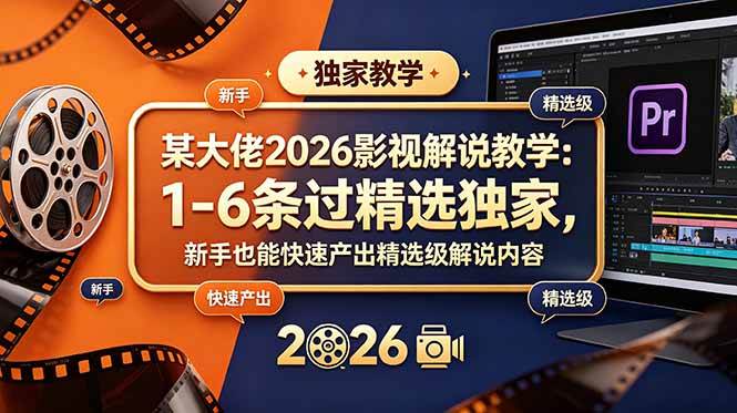 (18946期)某大佬2026影视解说教学:1-6条过精选独家,新手也能快速产出精选级解说内容-创业资源网