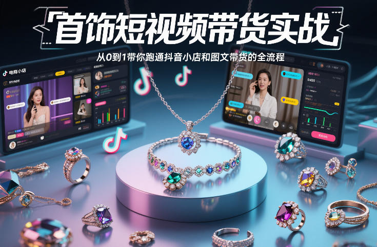首饰短视频带货实战，从0到1带你跑通抖音小店和图文带货的全流程-创业资源网