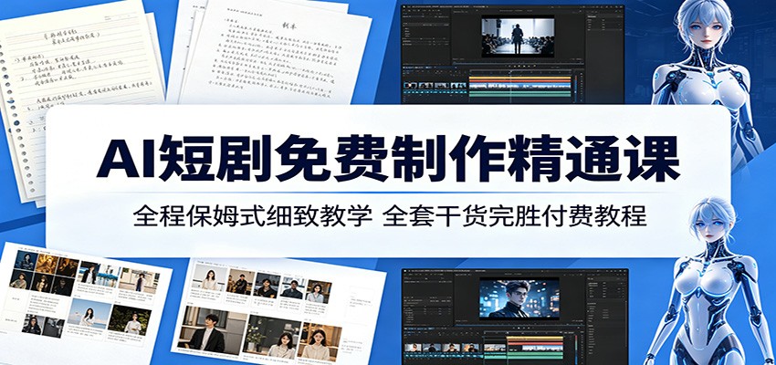 AI短剧免费制作精通课:全程保姆式细致教学,全套干货完胜付费教程-创业资源网