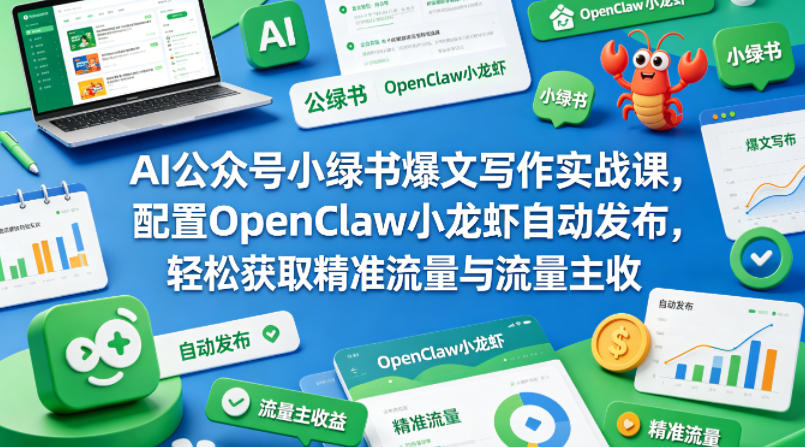 AI公众号小绿书爆文写作实战课，配置OpenClaw小龙虾自动发布，轻松获取精准流量与流量主收益-创业资源网