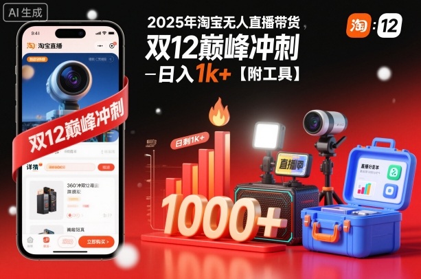 2025年淘宝无人直播带货，冲刺双12，日入1k+【附工具】【揭秘】-创业资源网