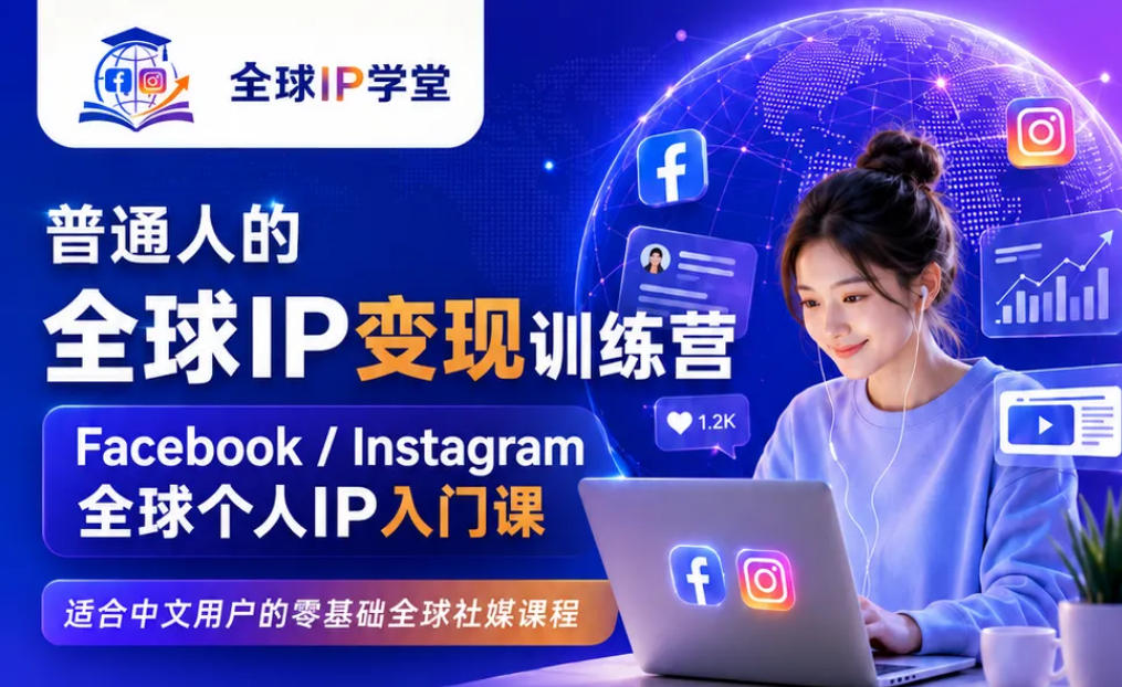 普通人的全球IP变现训练营，Facebook/Instagram全球个人IP入门课，零基础全球社媒课程-创业资源网