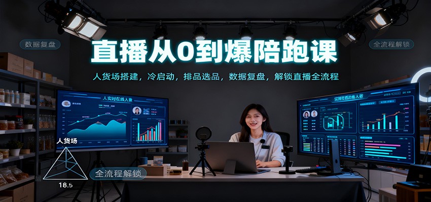 直播从0到爆陪跑课:人货场搭建,冷启动,排品选品,数据复盘,解锁直播全流程-创业资源网