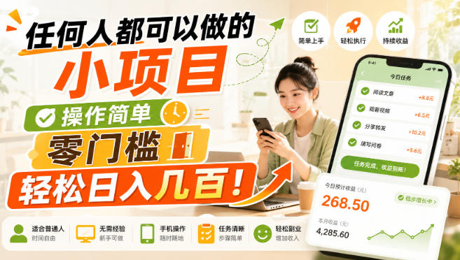 任何人都可以做的小项目：操作简单，零门槛轻松日入几百！【揭秘】-创业资源网