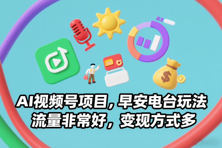 AI视频号项目，早安电台玩法，流量非常好，变现方式多-创业资源网