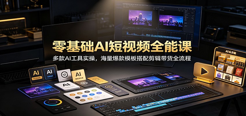零基础AI短视频全能课：多款AI工具实操，海量爆款模板搭配剪辑带货全流程-创业资源网