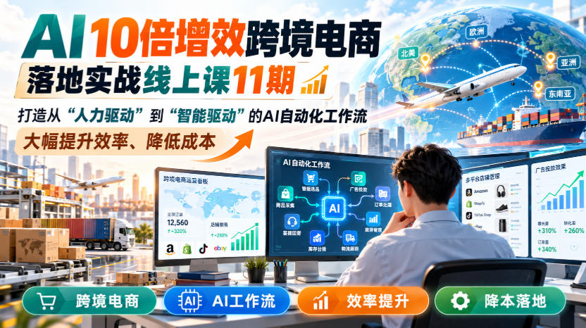 AI 10倍增效跨境电商落地实战线上课11期，打造从人力驱动到智能驱动的AI自动化工作流，大幅提升效率、降低成本-创业资源网
