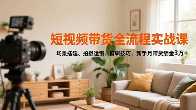 （16680期）短视频带货全流程实战课，场景搭建、拍摄运镜、剪辑技巧，新手月带货佣金3万+-创业资源网
