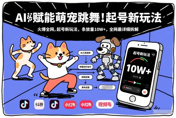AI赋能萌宠跳舞，火爆全网，起号新玩法，条条播放量10W+，全网最详细拆解-创业资源网