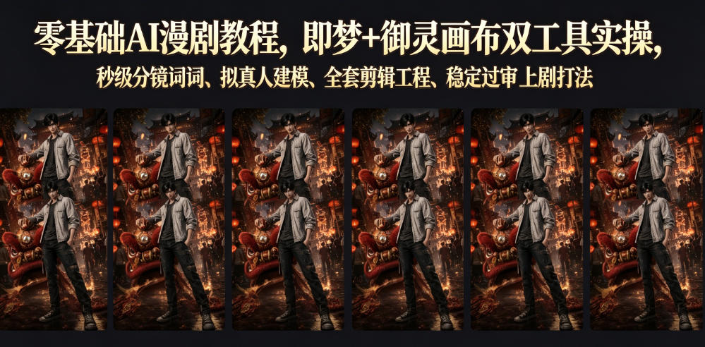 零基础AI漫剧教程，即梦+御灵画布双工具实操，秒级分镜提示词、拟真人建模、全套剪辑工程、稳定过审上剧打法-创业资源网
